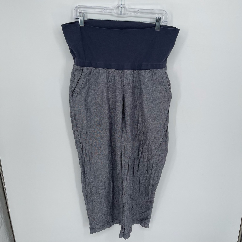 Old Navy Women's Gray Linen Blend Relaxed Full Panel Maternity Crop Pants Size M